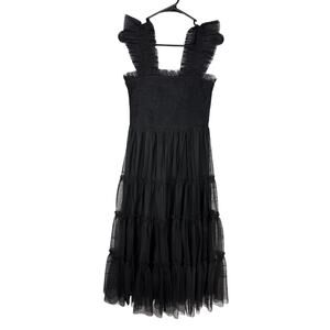 Baltic Born Emma Smocked Tulle Dress Black Small Midi NEW Whimsigoth Dark Fairy